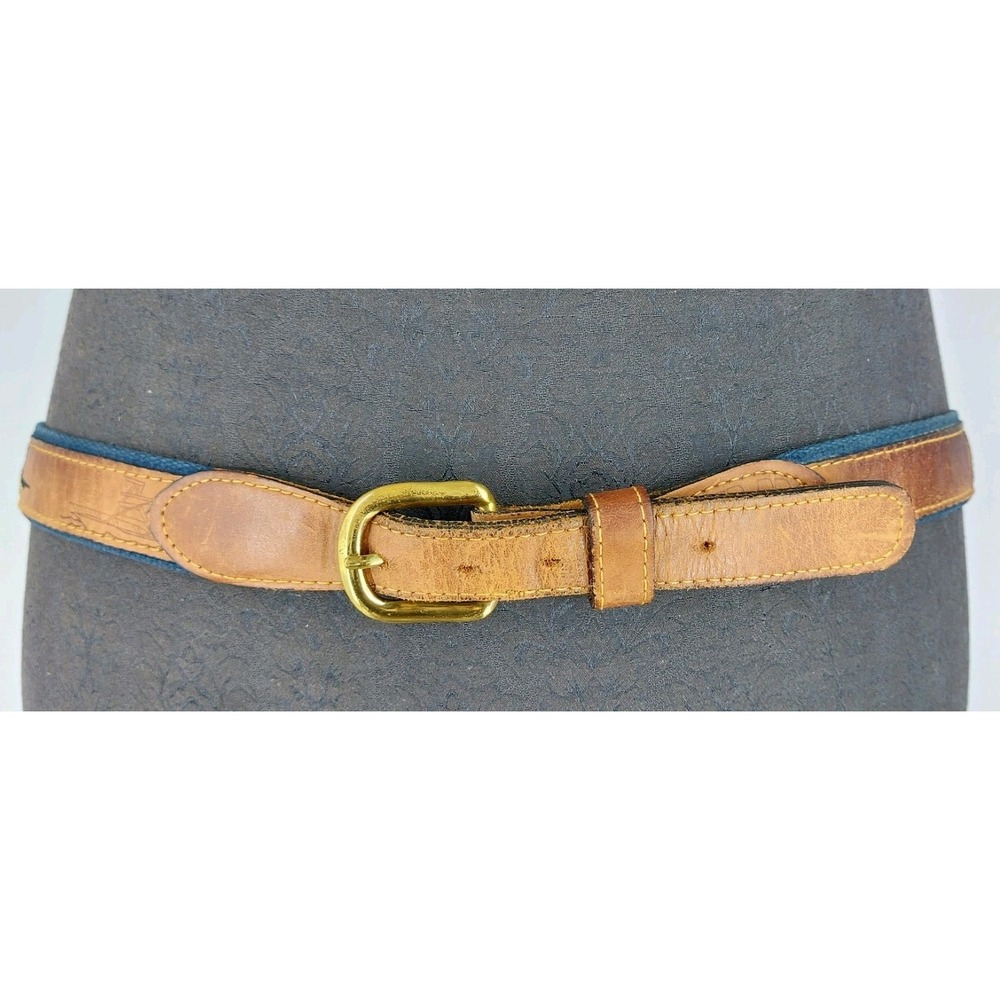 Zep-Pro Leather Belt Cotton Webbing Embroidered Marlin Fishing Mens Size 38 USA